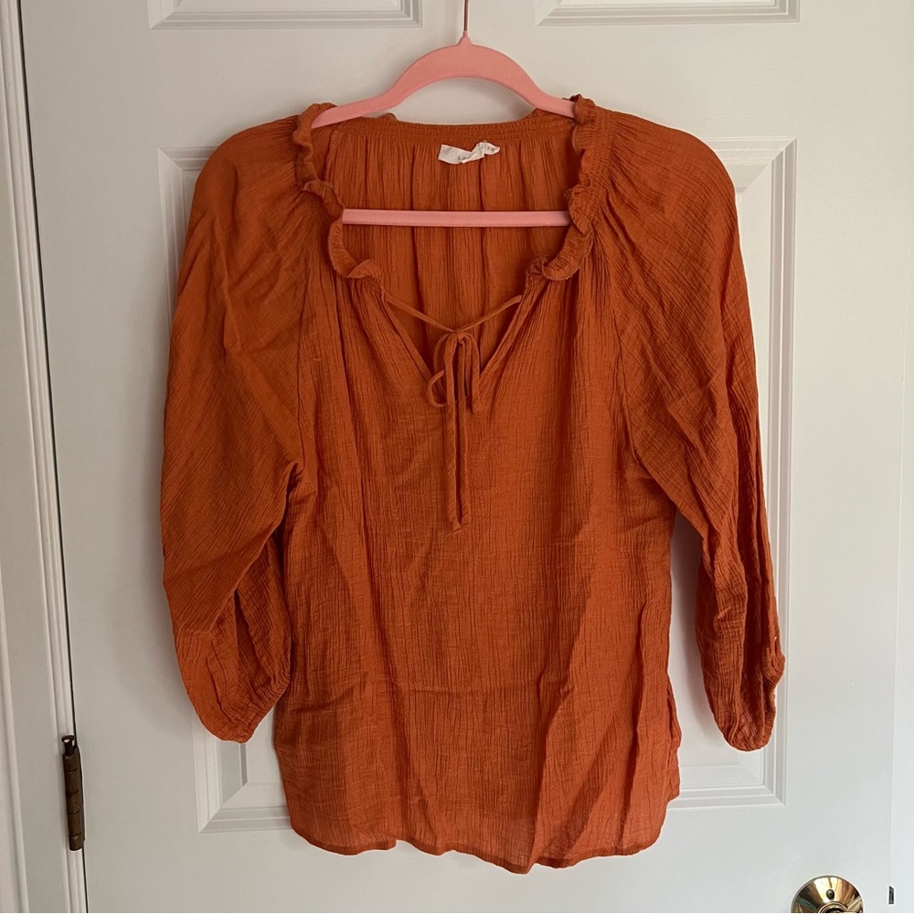 BOGO Burnt Orange/Terracotta Lush Peasant Blouse with tie front size Small